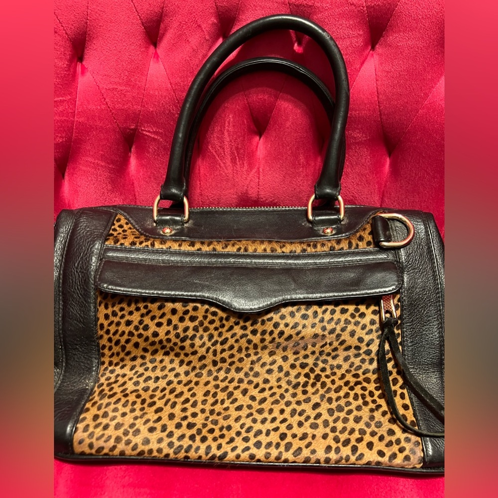 RARE REBECCA MINKOFF LEOPARD/BLACK LEATHER MAB SATCHEL W/ FLAWS